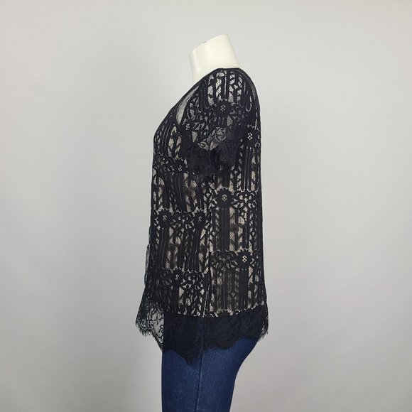 DEX Nude Black Lace Short Sleeve Top Size M - Picture 10 of 14